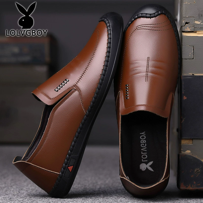 Shoes for leather shoes, men's summer breathable non-slip work casual footwear for leisure, genuine leather, soft sole