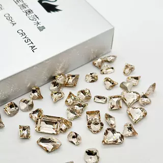 批发尖底玻璃美甲钻 超闪丝绸色歪桃心奢华浅香槟色系列 源头工厂