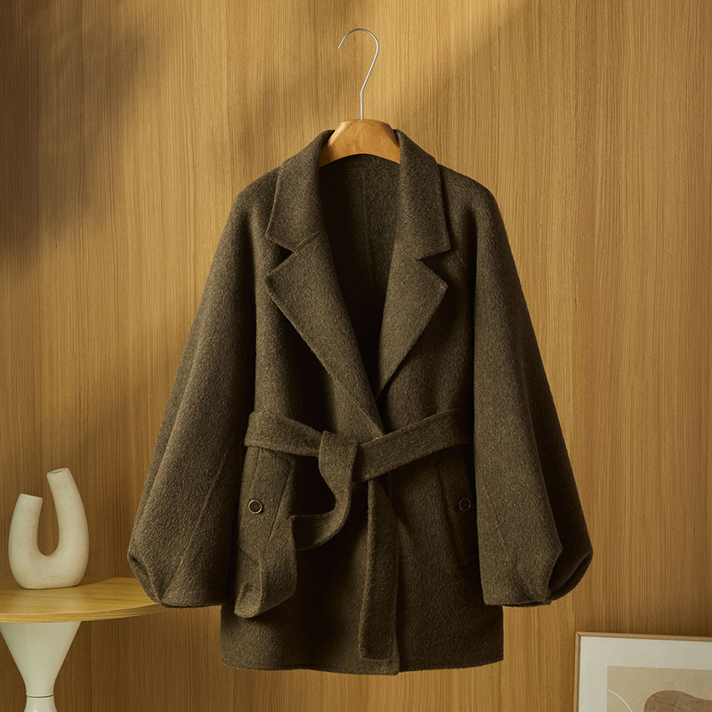 New autumn and winter double-sided wool coat for women, mid-length, stylish and elegant, loose fit with puff sleeves, high-end woolen coat New autumn and winter double-sided wool coat for women, mid-length, stylish and elegant, loose fit with puff sleeves, high-end woolen coat