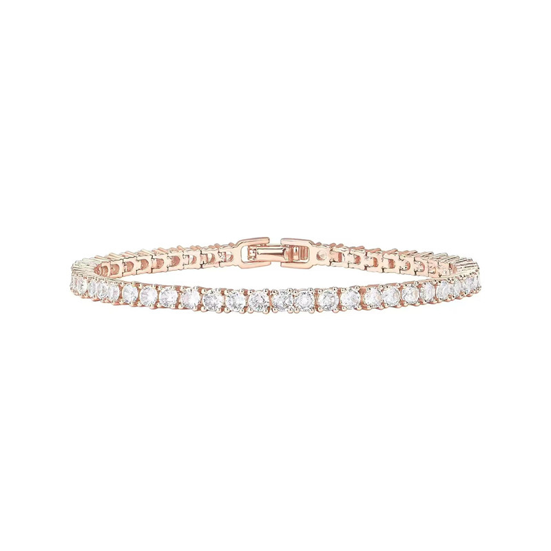 Copper Chain Material Tennis Chain Chain Type Wholesale Jewelry Vacation Simple Style Solid Color Copper Zircon Inlay Bracelets Tennis Chain