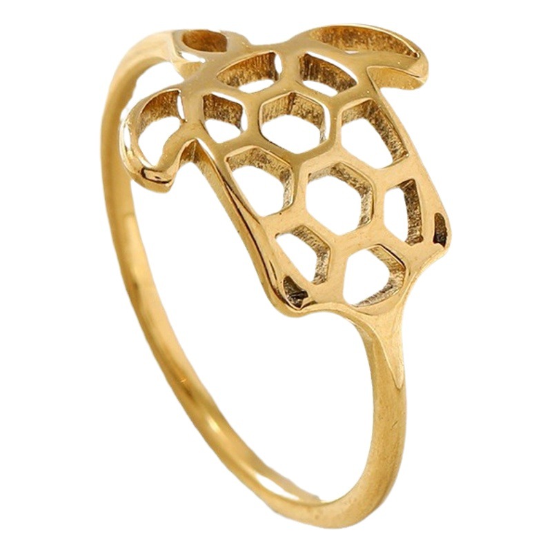 Europeo y americano de moda transfronteriza todo-Partido de titanio anillo de acero lindo mascota de corte hueco tortuga anillo de acero inoxidable fábrica de la joyería