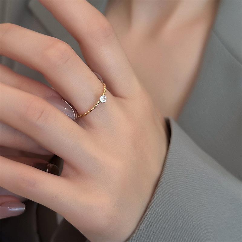 3g Weight Zircon Inlay Material Rings Classification 6, 9 Ring Size 1 Piece Quantity Lady Simple Style Geometric Titanium Steel Plating Inlay Zircon Rings