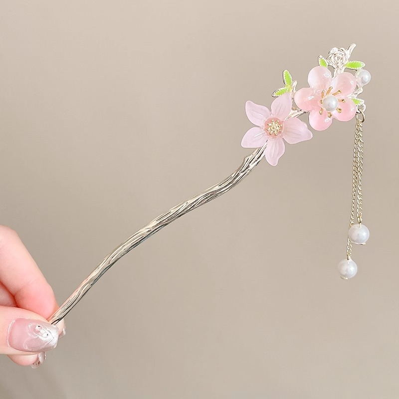 Pequeña flor de melocotón perilla antiguo clip de cabello de estilo moderno clip de cabello de alto nivel para niños cheongsam accesorios de ropa de estilo chino clip de cabello tocado