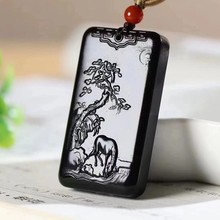 玉器工艺品天然新疆和田玉羊脂级墨玉生肖马玉牌意境山水男女挂件