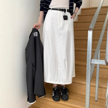简约白色半身裙女秋季2025新款韩版高腰显瘦纯色百搭a字长裙子