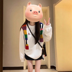 彩虹毛织拼接卫衣女春秋2025新款韩系宽松慵懒风百搭长袖早秋上衣