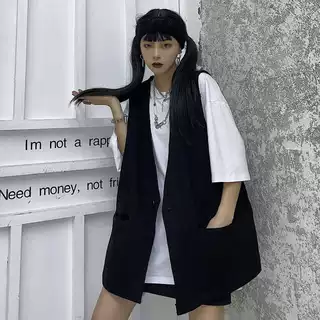 300斤胖mm夏季新款韩版ins宽松马甲+T恤两件套女bf开衫外套学生潮