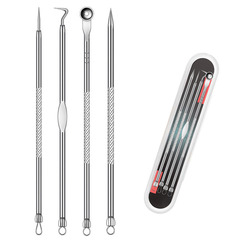 批發銀色粉刺針4件套袪黑頭暗瘡針代發電鍍美容針套裝工具夾