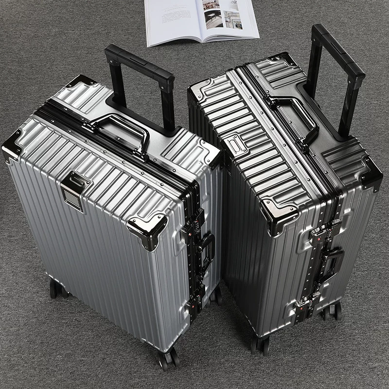 Capacious suitcase on wheels for men and women
