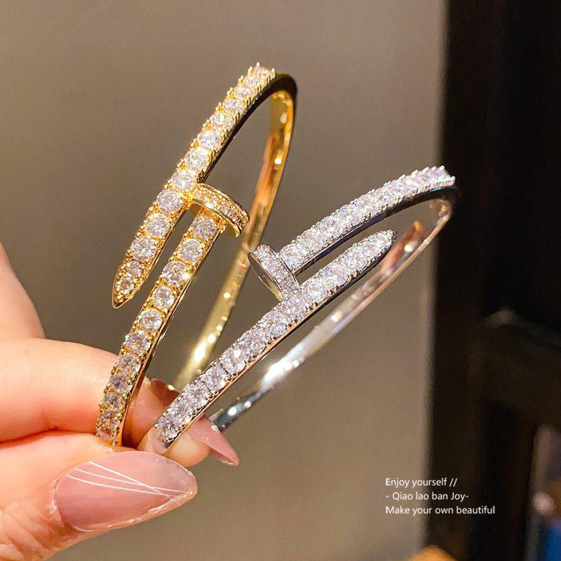 18K Real Gold Electroplated Zircon Nail Buckle Bracelet Accessible Luxury High-End Bracelet Niche Design Versatile Hand Jewelry