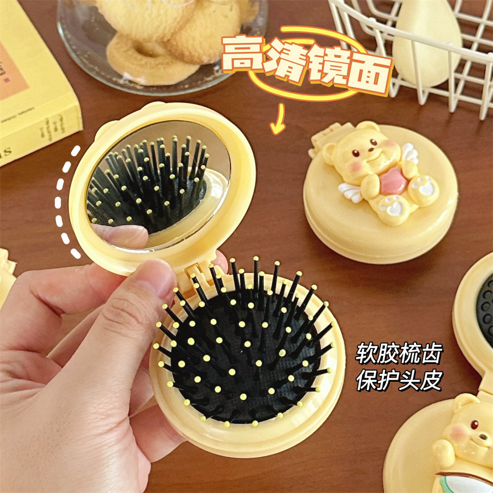 Caricatura encantadora oso de aire pein de airbag suave lindo corazón de niña plegable portátil mini pein de pelo pein pequeño