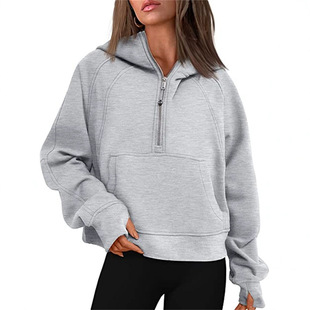 lu autumn and winter yoga clothes Scuba women's sports half zipper hoodie sweater loose short fleece-lined