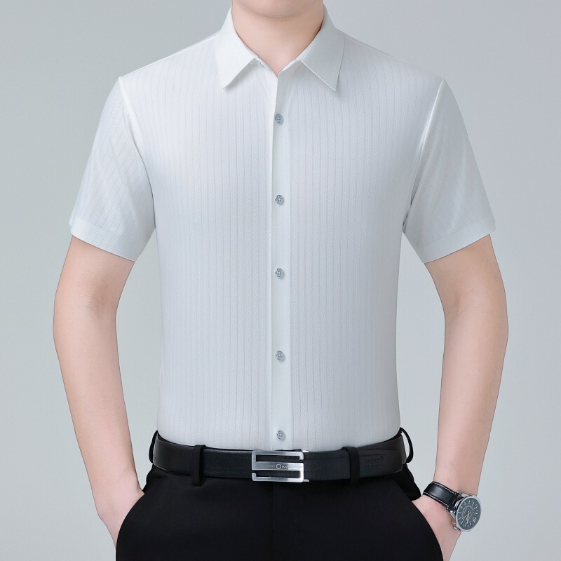 High-End Silk Men's Short-Sleeve Shirt, Summer New Style, Middle-Aged Dad's Business Casual High-Grade Shirt High-End Silk Men's Short-Sleeve Shirt, Summer New Style, Middle-Aged Dad's Business Casual High-Grade Shirt