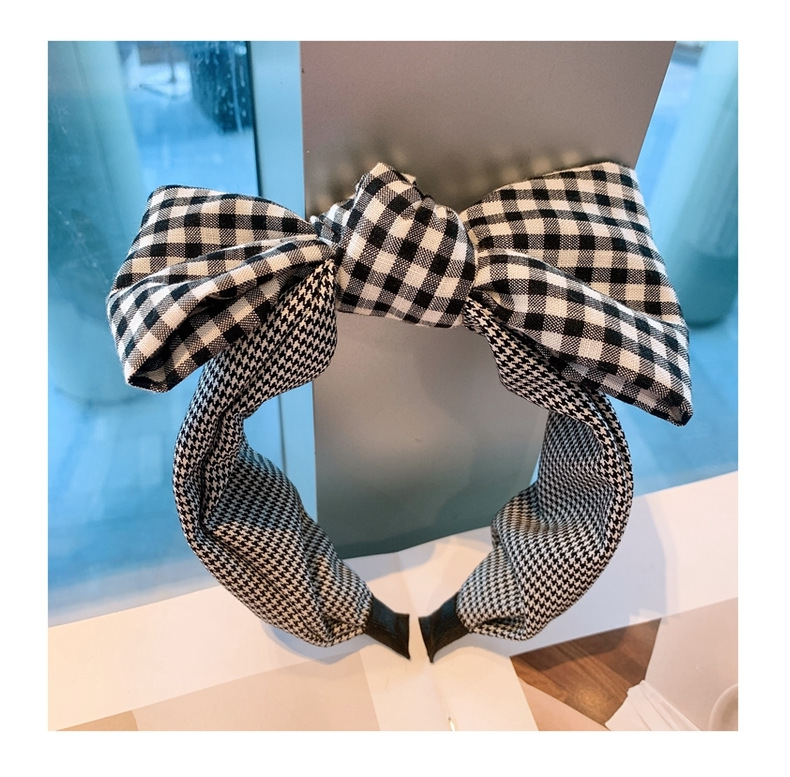 Korea Retro Cotton Plaid Stitching Double-layer Big Bow Headband display picture 3