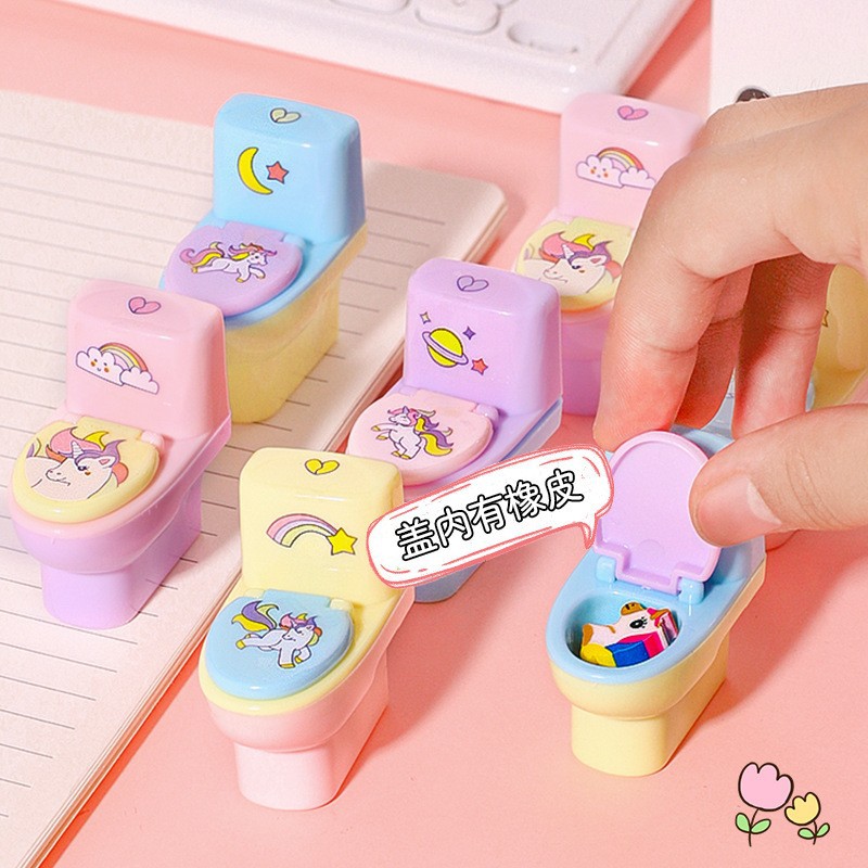 Sacapuntas inodoro con goma animal cartoon, regalo papelería creativa para estudiantes aprendizaje.