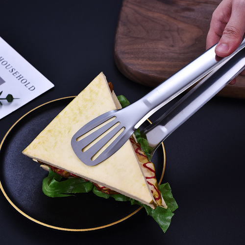 Kitchen small tools multi-functional stainless steel food tongs bread tongs buffet steak tongs three-line food tongs