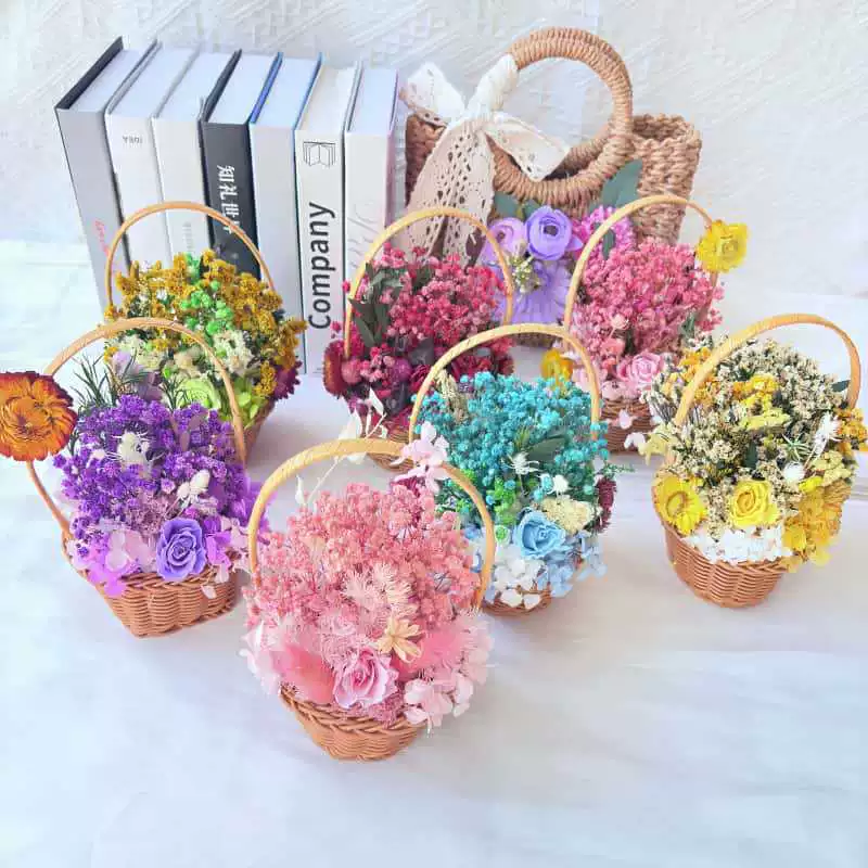 Вечный цветок, сушеный цветок, материал «сделай сам», сумка ручной работы, маленькая цветочная корзина, цветочная композиция, сушеный цветок, изготовление подарков на 38-й день матери