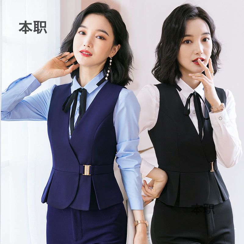 【패셔너블한 조끼】여성용 한국 스타일 조끼 세트, 웨이터용 봄/가을 조끼, 정장, 전문직 작업복, 바지 세트