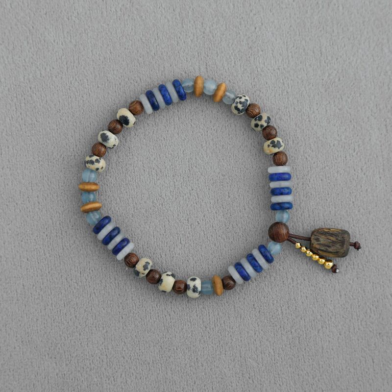 Xi's Echo Wooden Bead Bracelet New Chinese Style Simple and Elegant Dong Jie's Same Style Vacation Style Blue and White Beaded Bracelet Xi's Echo Wooden Bead Bracelet New Chinese Style Simple and Elegant Dong Jie's Same Style Vacation Style Blue and White Beaded Bracelet
