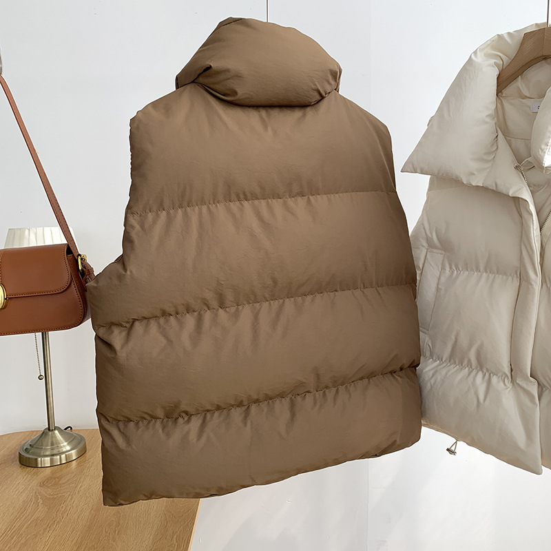 Abbigliamento da donna Giacca in cotone Gilet da donna in piumino Primavera e autunno Nuova versione coreana Gilet largo Collo alto Colore Panciotto in cotone Tendenza_voghion.com