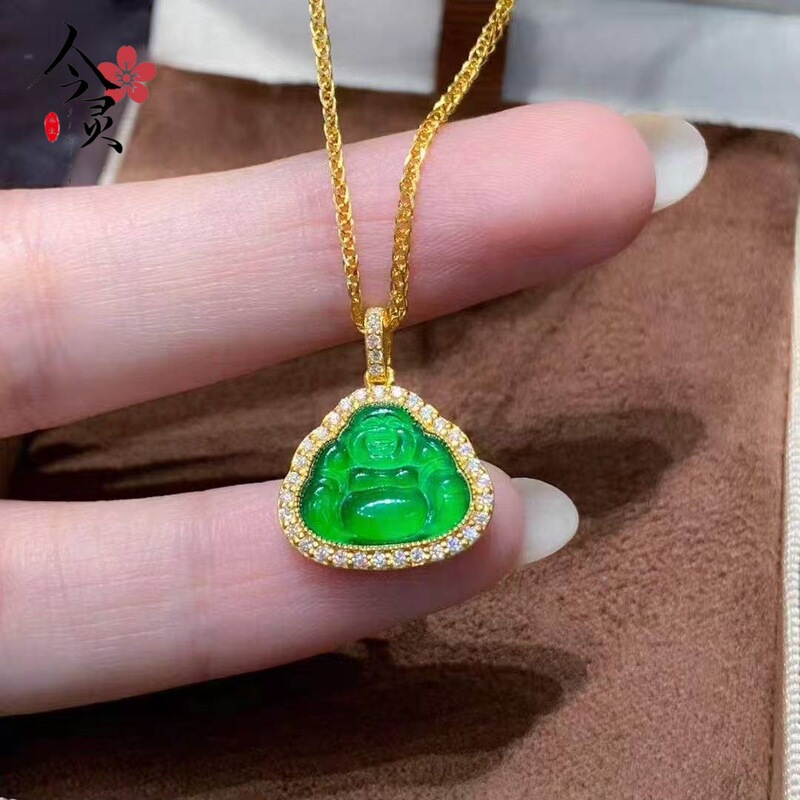金店同款点钻绿佛公吊坠项链女款复古新中式时尚百搭小众设计吊坠|undefined