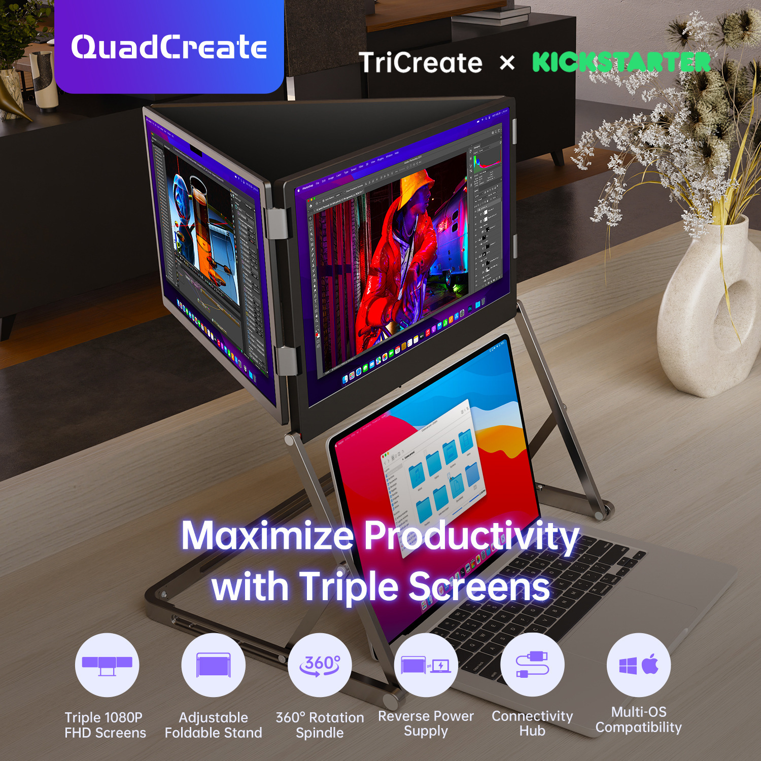 15.6inch Laptop Extended Screen Portable Display Computer Split Screen Four-Screen Secondary Screen Three-Screen Folding Screen