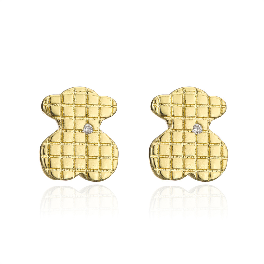 fashion copper micro-inlaid zircon plated 18K gold animal bear earrings wholesale