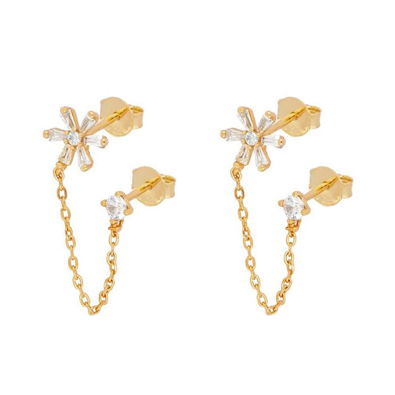 S925 Silver Needle Simple Inlaid Zircon Flower Earrings display picture 7