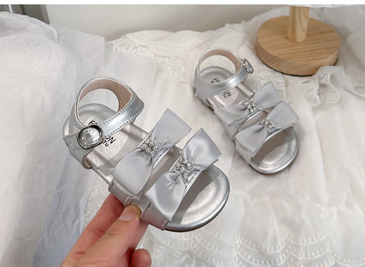 Girls Rhinestone Bow Gladiator Sandals With Adjustable Straps_voghion.com