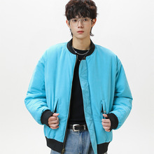 可双面穿鲜艳氛围感个性冬季宽松夹棉外套男美式街头纯色棉衣潮流