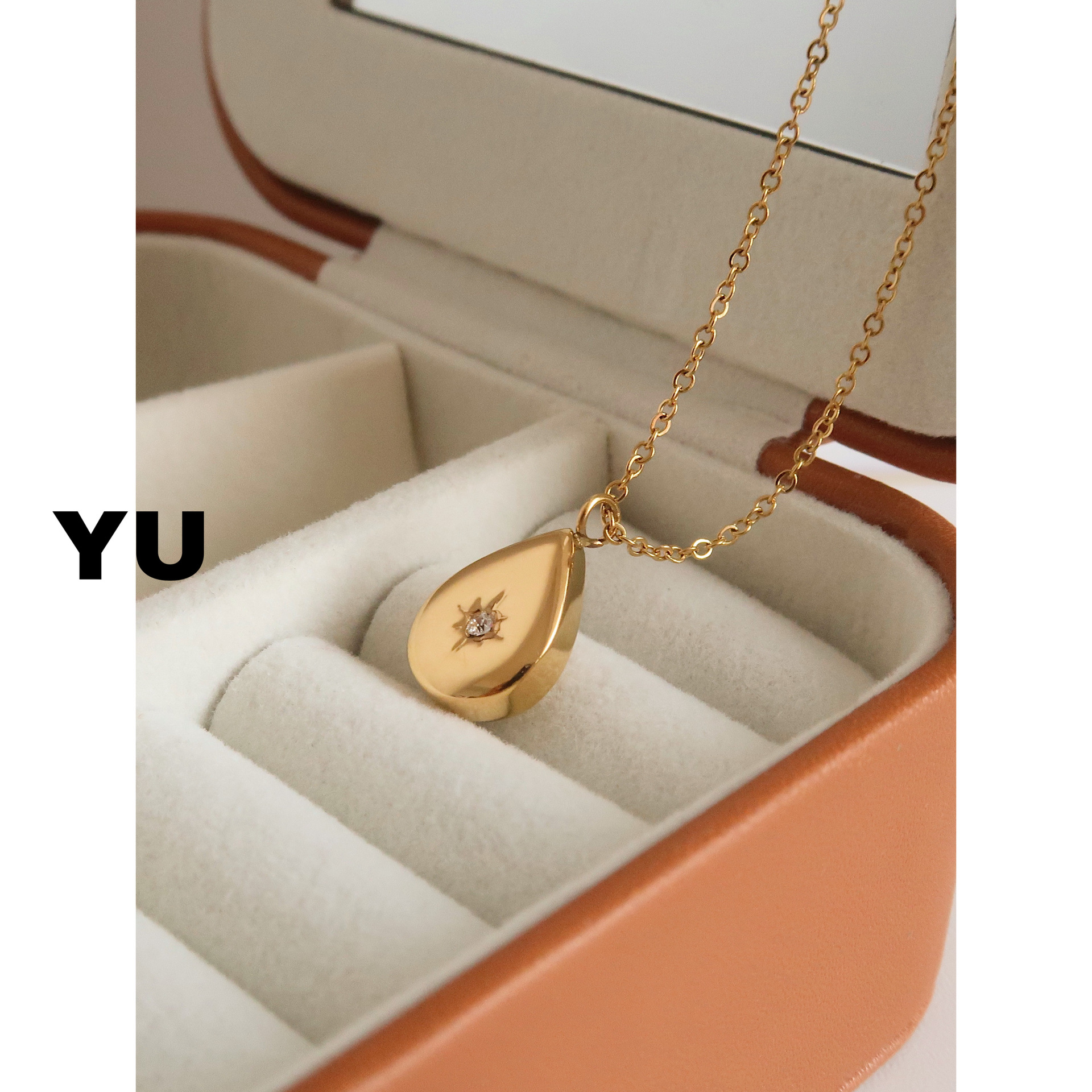 Plating, Inlay Design Simple Style Square Star Water Droplets Titanium Steel Plating Inlay Rhinestones Pendant Necklace