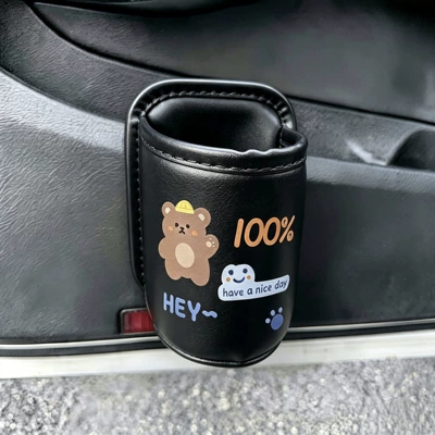 New cartoon car door: Car cup holder/beverage holder - yellow-hat-bearblack-water-cup-holder