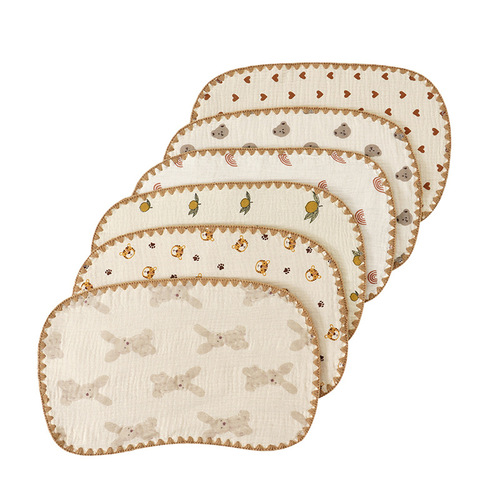Baby curved parallel pillow, wholesale ten-layer gauze summer sweat-absorbent breathable pillowcase, crepe baby pillow pad case