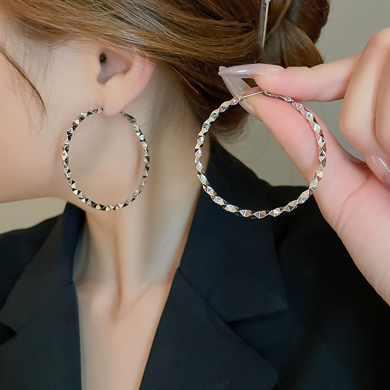 Pendientes ovalados simples de aguja de plata Pendientes de tendencia de personalidad transfronteriza europea y americana Pendientes de diseño de todo fósforo de nicho al por mayor