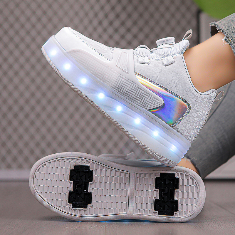 Kinder-Skates, Mädchen-Roller, Kinder-Knopfräder, Doppelräder, Jungen-Skateboards, wiederaufladbare LED-Leuchtschuhe_voghion.com