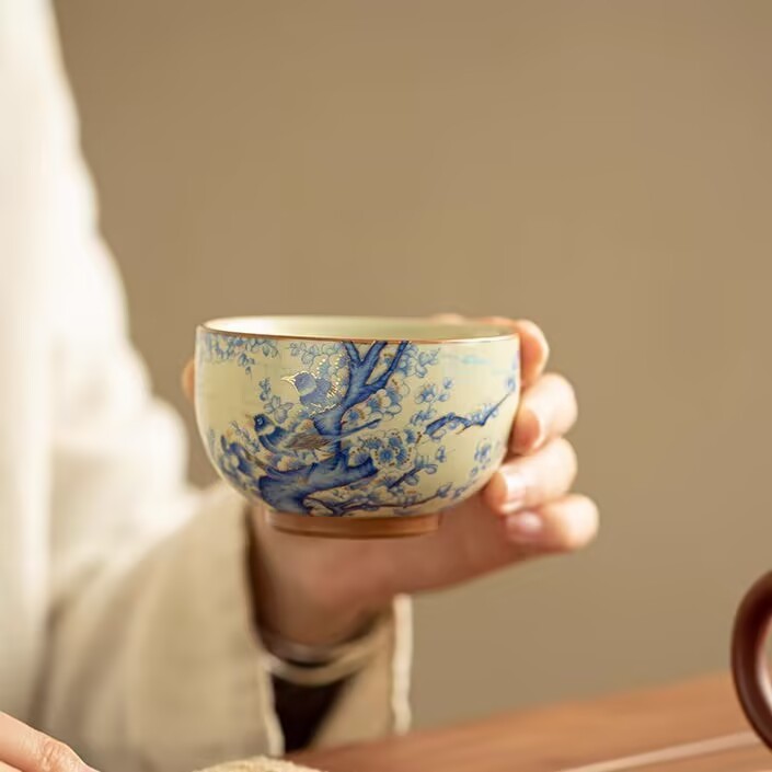 仿宋汝窑喜上眉梢禅定杯陶瓷主人杯家用功夫茶具个人品茗杯泡茶杯|undefined