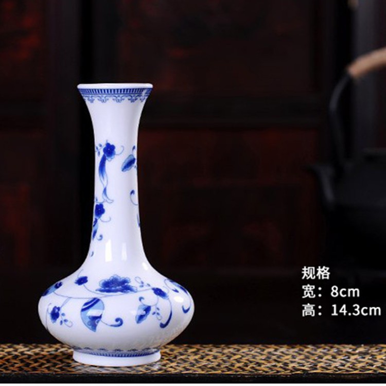 Flores de porcelana azul, vasos de flores de cerámica de lujo ligero, flores de alto nivel, decoración de mesa de comedor de estilo nuevo chino