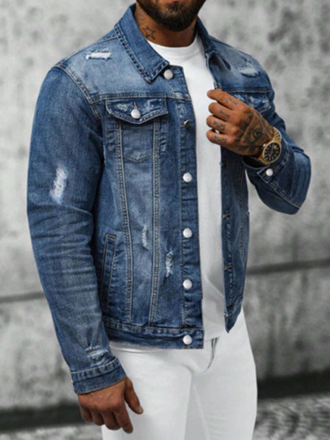 Veste en jean homme slim fit versatile en denim stretch_voghion.com