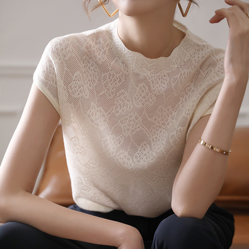 White Hollow Knitted Short Sleeve 2021 New Women's Thin Loose Knitted Shirt Base Shirt Top White Hollow Knitted Short Sleeve 2021 New Women's Thin Loose Knitted Shirt Base Shirt Top