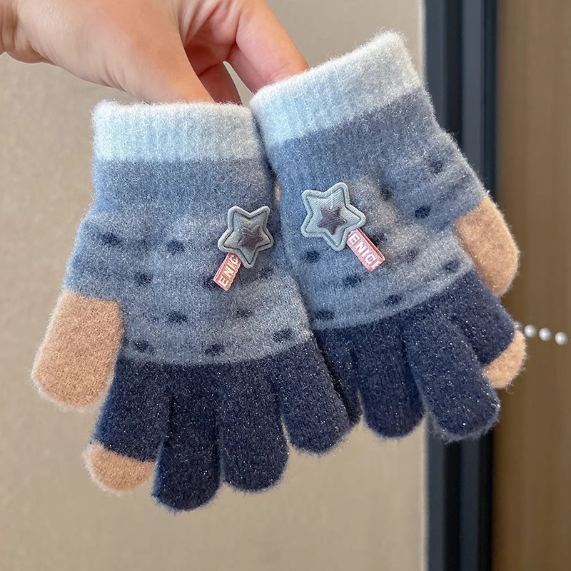 Niños guantes de medio dedo estudiantes de primaria caliente a prueba de frío guantes de dedo de punto 2025 nuevo guantes a prueba de viento y frío