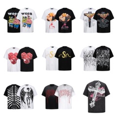 2025 ヨーロッパとアメリカのクロスボーダートレンディなブランド Tシャツトレンディな夏の Tシャツフェザークロスプリントハイエンドラウンドネック Tシャツ