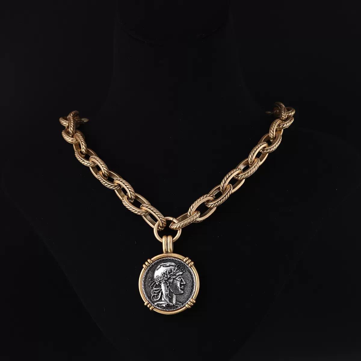 中古vintage高级感人古币链条吊坠项链铜镀金复古青岛工厂批发