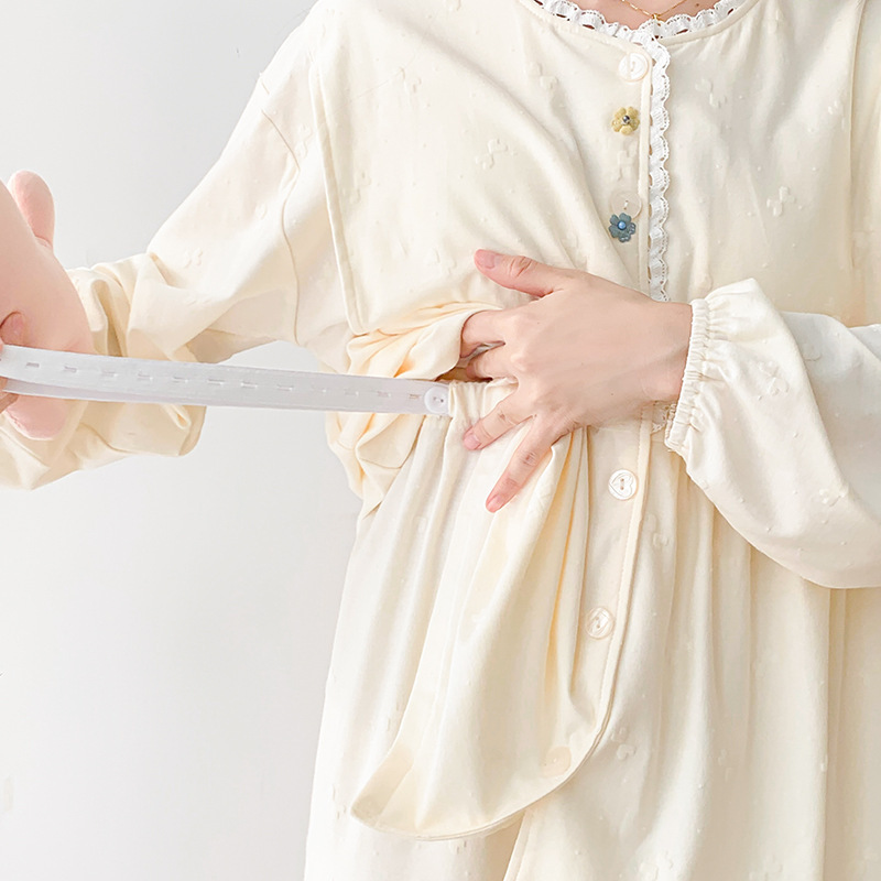 纯棉10A月子服春秋孕妇睡衣哺乳服夏孕期可调节家居服套装|undefined