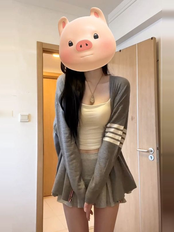 设计感拼接撞色V领针织外搭开衫女外套初春秋学院风宽松遮肉显瘦|undefined