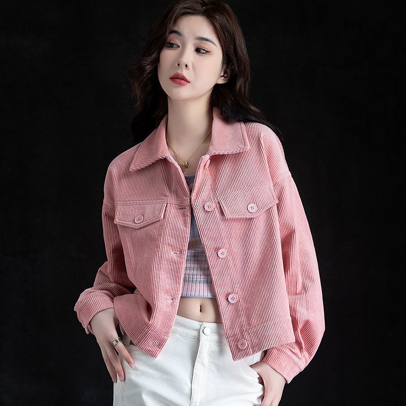 コーデュロイジャケット レディース 新作 春服 カジュアル 万能 ジャケット ショート丈 コーデュロイ アウター 無地トップス|undefined