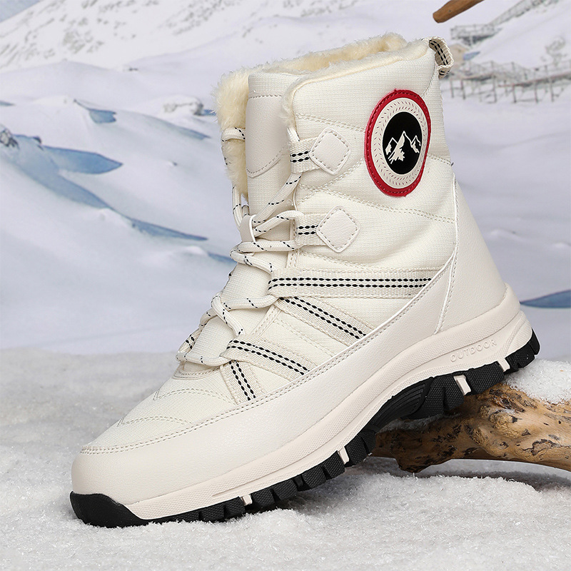 2025 nuevas botas de nieve de lana artificial corta transfronteriza al aire libre de invierno para mujeres con cordón deportivo espeso zapatos de algodón casuales