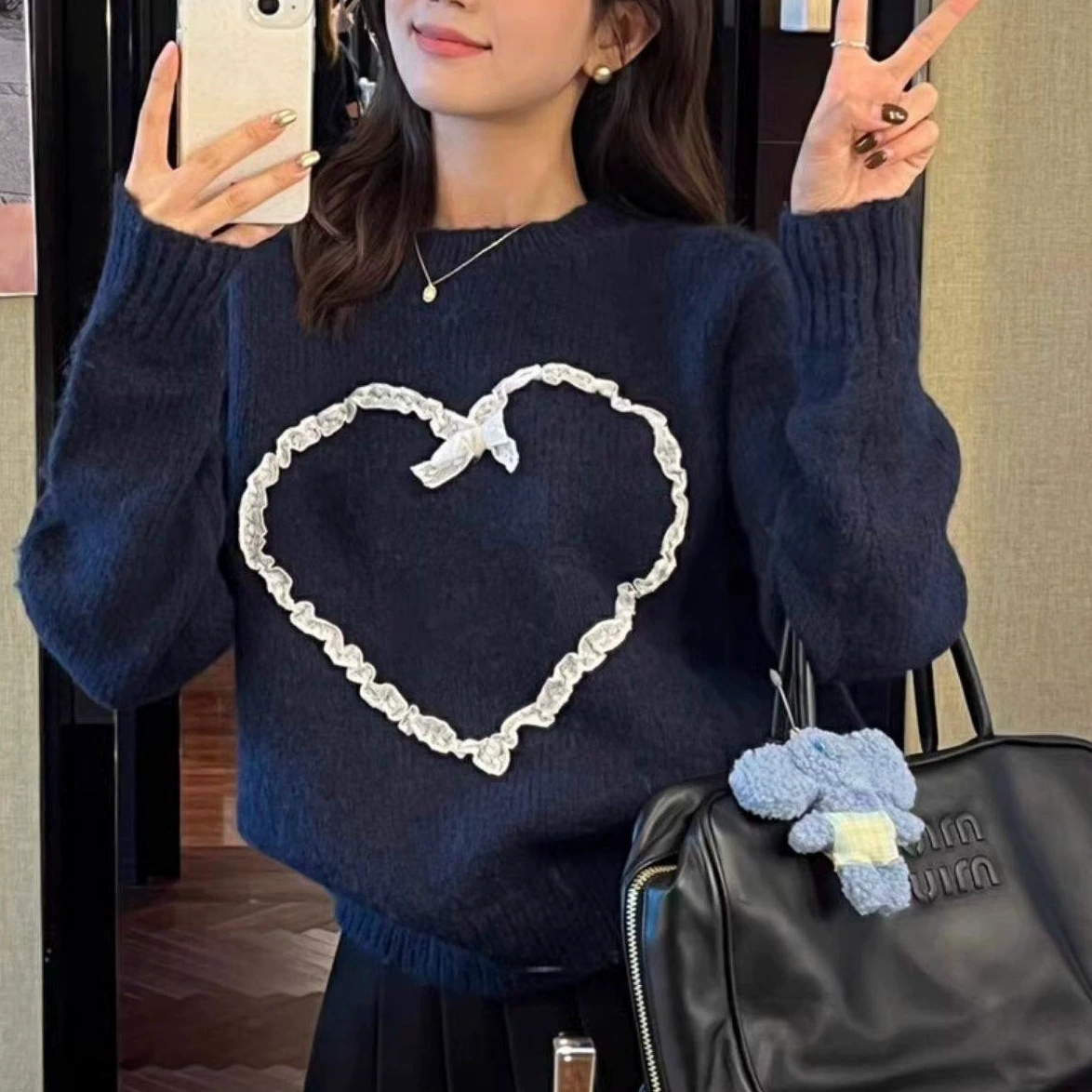 Осенний и зимний ленивый ветровой трикотажный свитер другой спандекс круглый воротник обычный длинный рукав