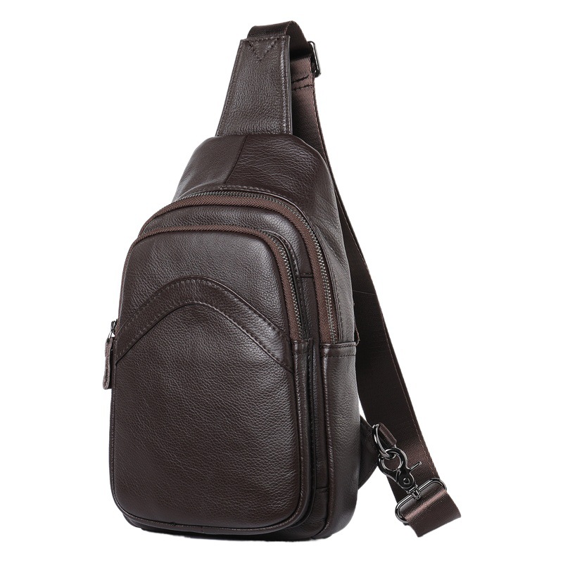 Men's chest bag leather messenger bag men's large capacity first layer cowhide fashion sports shoulder bag a generation of hair