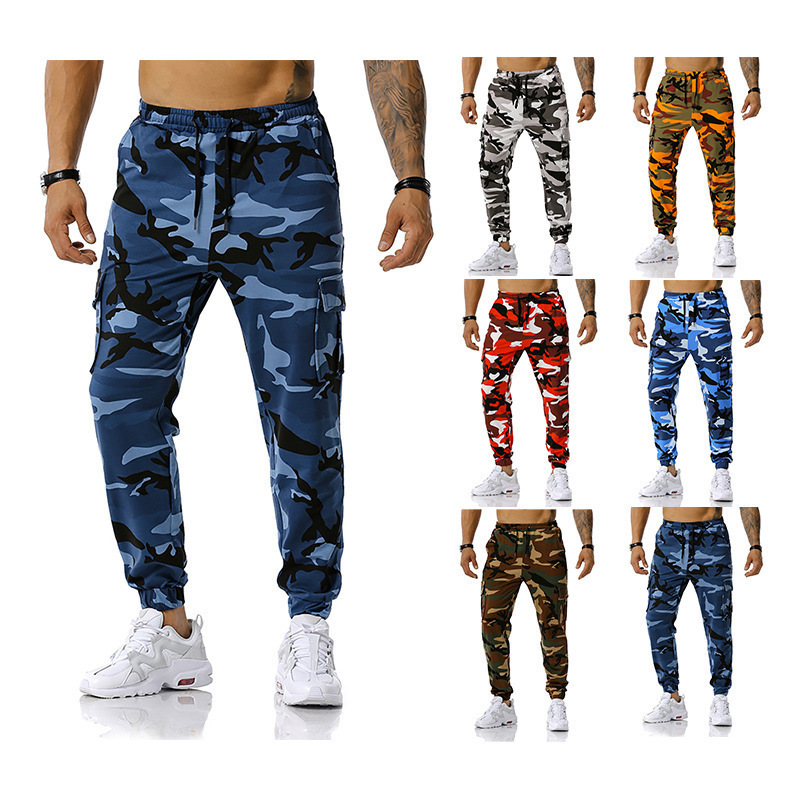 Cross-Border Foreign Trade New Men's Spliced ​​Camouflage Jogging Pants Outdoor Sports Pants Football Training Pants Fitness Pants Red