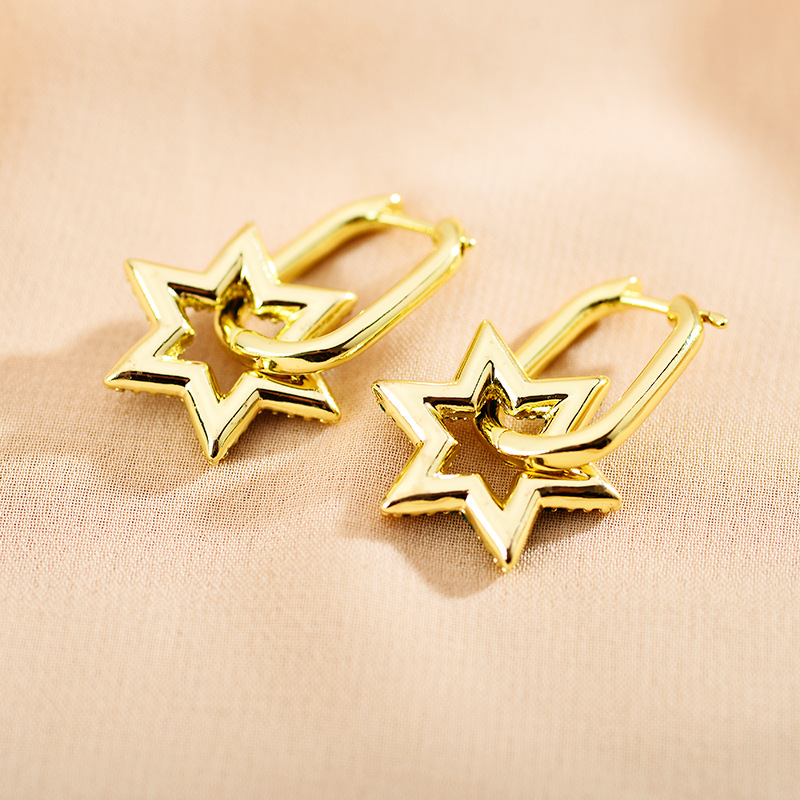 1 Pair Retro Square Star Stainless Steel Inlay Artificial Gemstones Earrings display picture 2